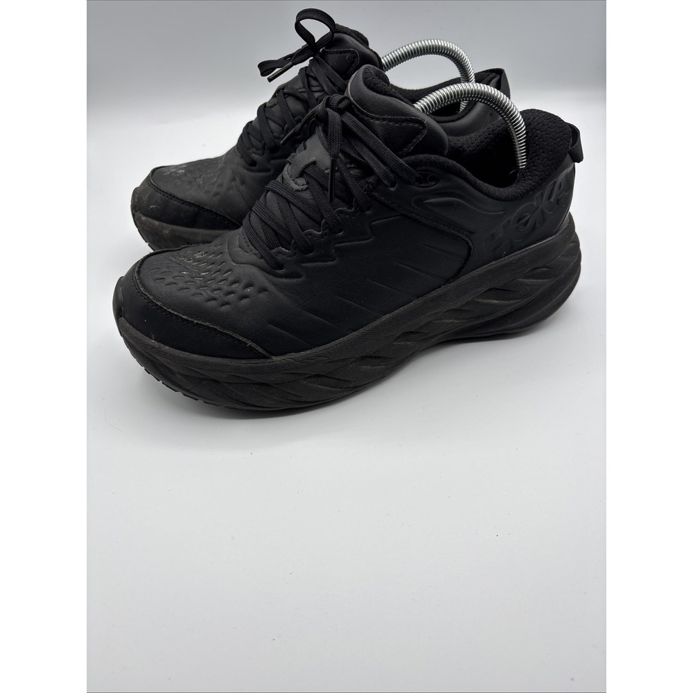 Hoka One One Bondi SR Triple Black Leather Athletic Workwear Work Shoes size 10